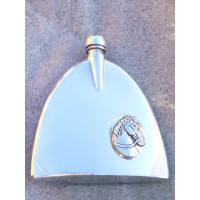 Lommelærke Pewter Engelsk 4 oz. stemplet, Heste emblem